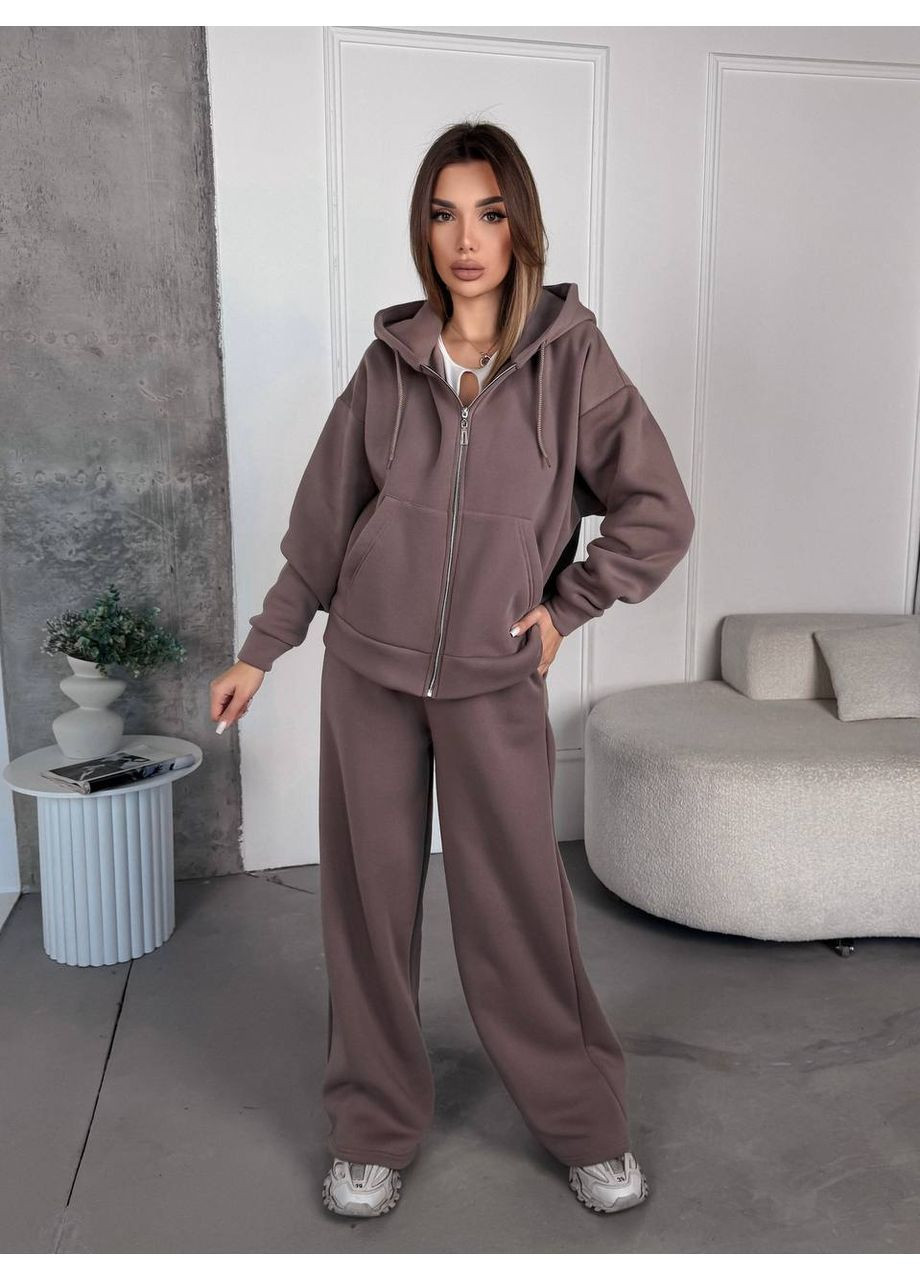Женский спортивный костюм на флисе кофейного цвета 35757 No Brand (366725563)