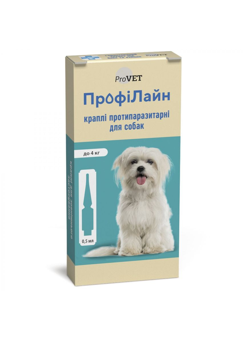 Краплі на загривку для собак ПрофіЛайн від зовнішніх паразитів, 0,5мл/4піп ProVET (292114887)