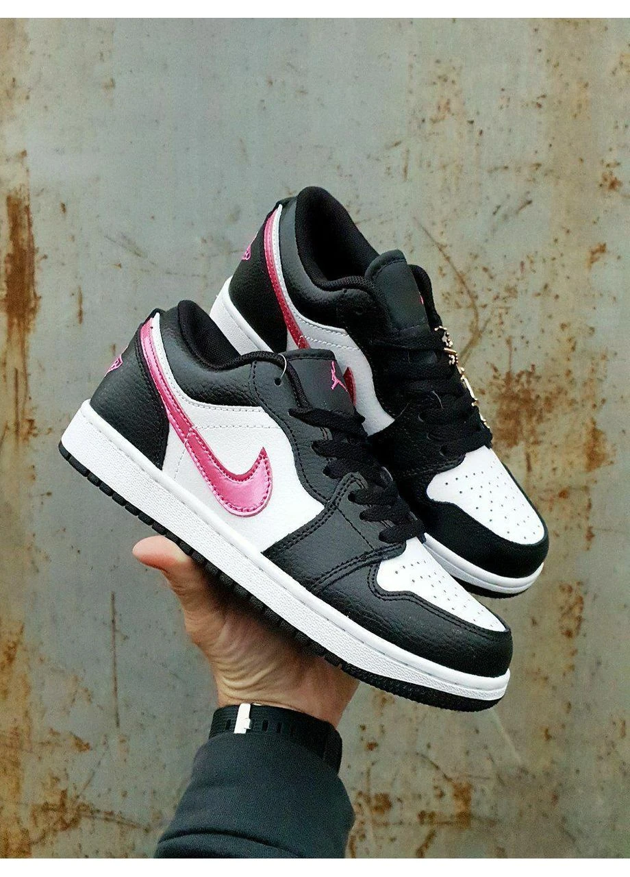 Рожеві Осінні кросівки чоловічі nike air jordan 1 low black white pink найк аір джордан No Brand