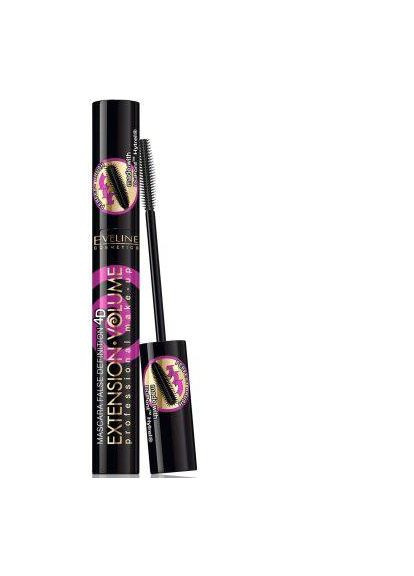 Тушь для ресниц 4D Extension volume Объем Эвелин Силиконовая щеточка Eveline Cosmetics (361147720)