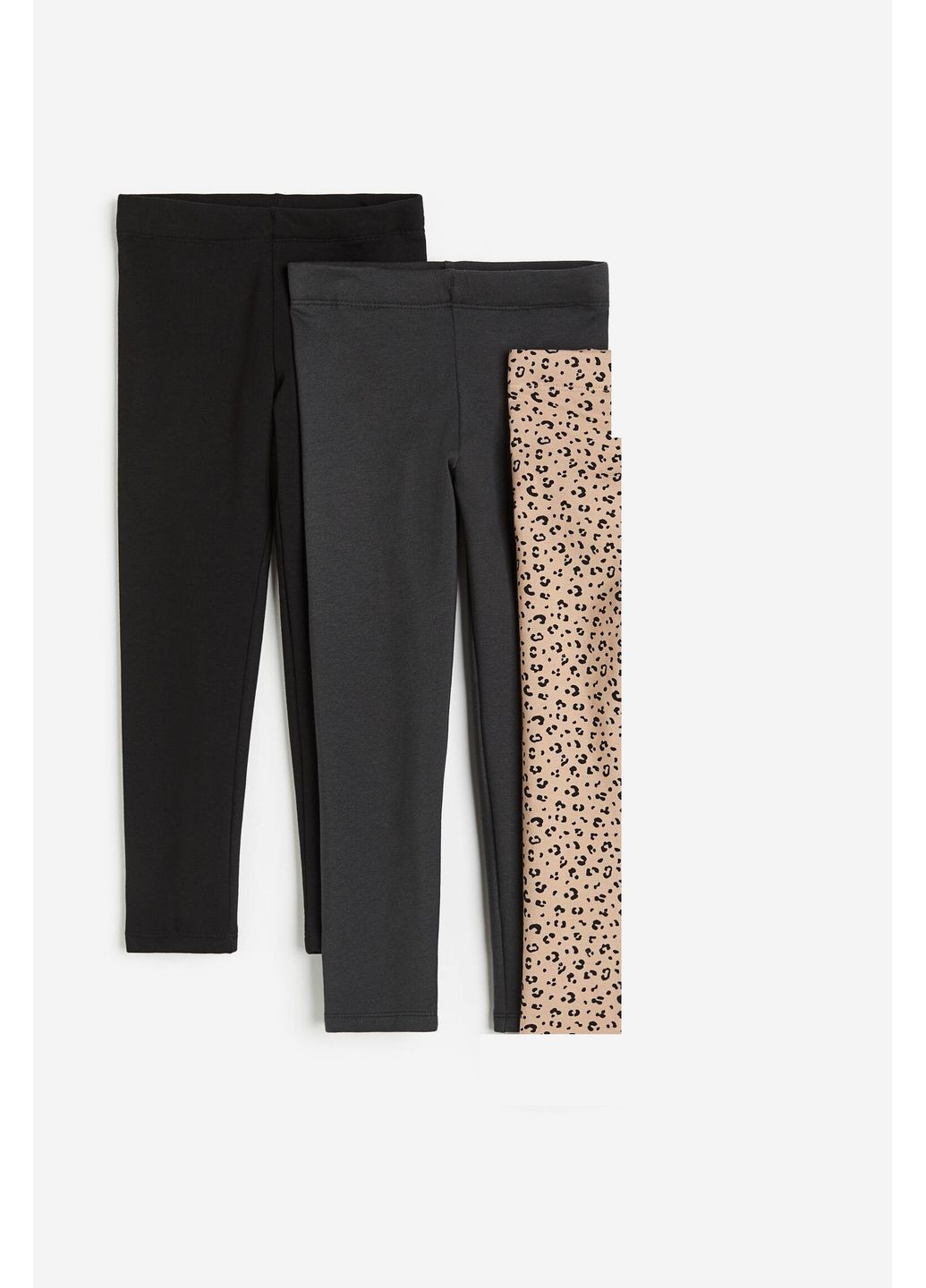 Комбинированные демисезонные леггинсы из мягкого хлопкового трикотажа с мягким начесом внутри 2 шт(серые и черные) 92см(1-2р) H&M