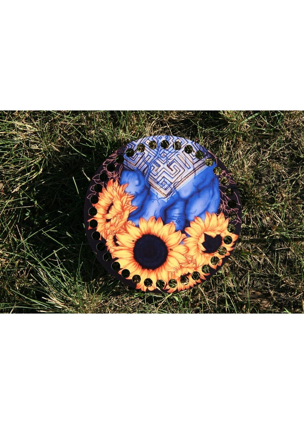 Круглое донышко с рисунком для корзин (ХДФ) Сердце в подсолнухах No Brand (361203207)