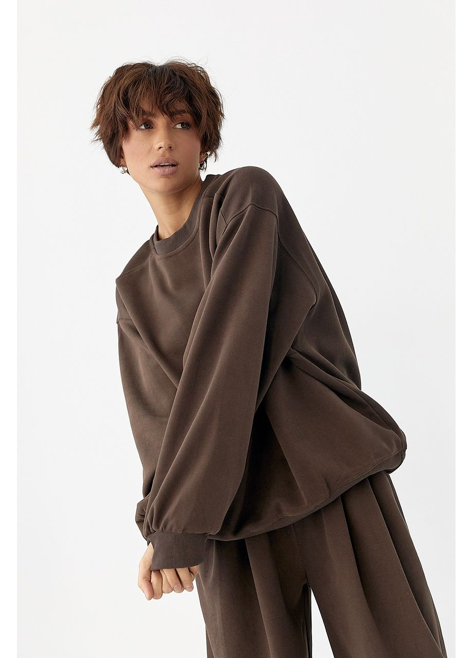 Теплий однотонний костюм зі світшотом та брюками зі складками Lurex (369327195)