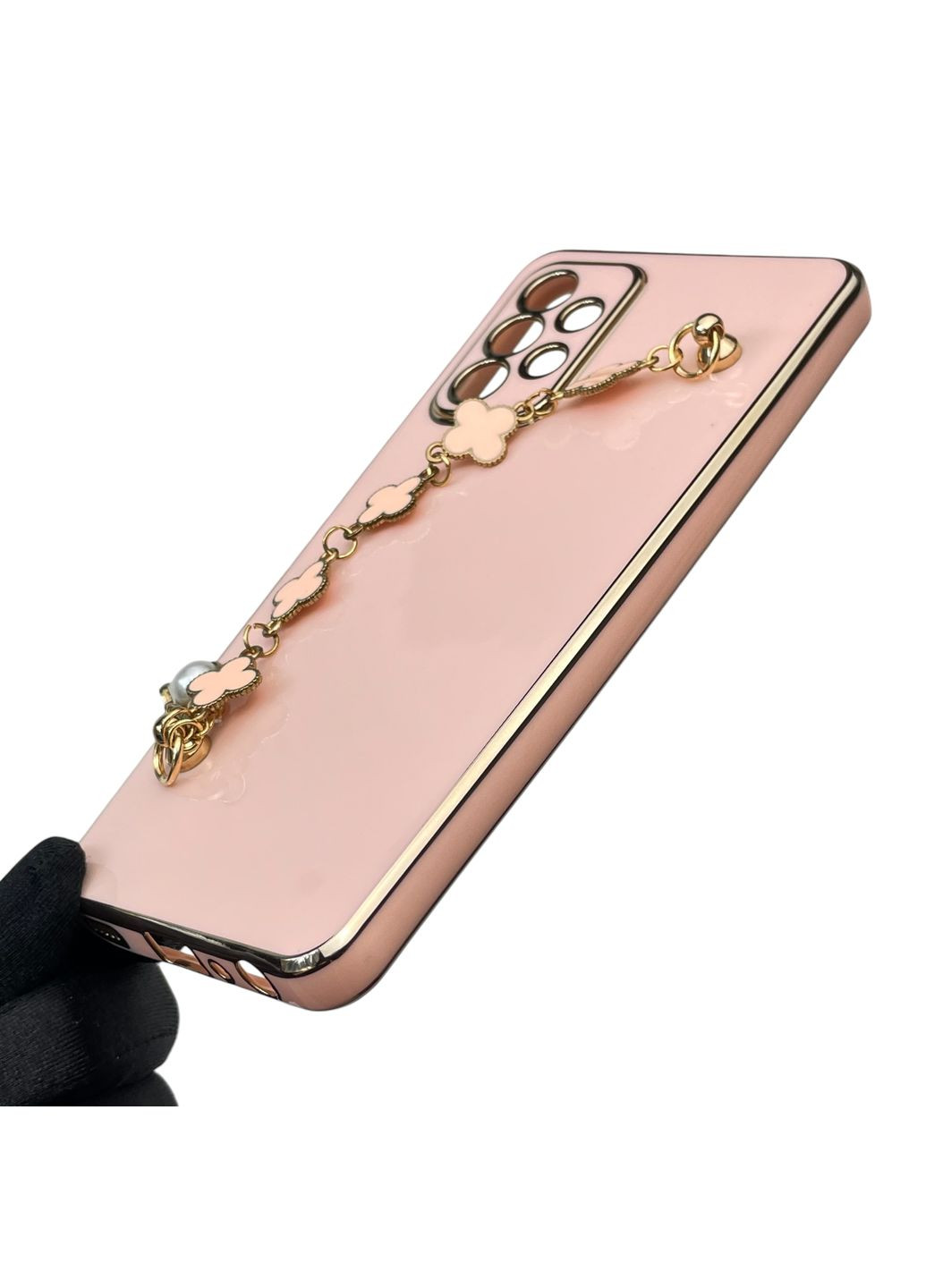 Чехол для телефона Galaxy A52 4G (SM-A525) женский с ремешком с украшениями и золотой окантовкой на A52 4г пудровый gs1 Samsung (366230032)
