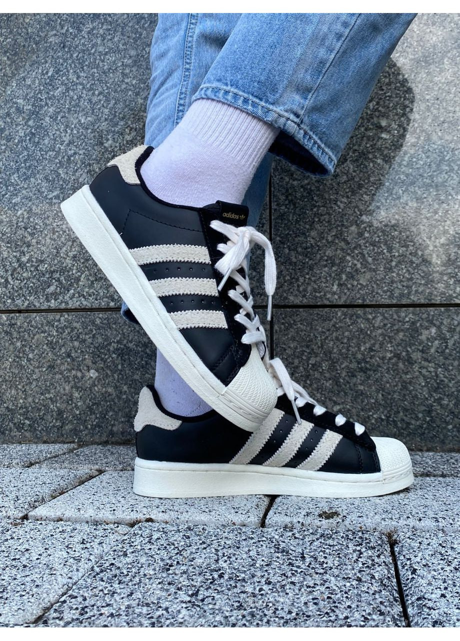 Черные демисезонные кроссовки мужские adidas superstar black / white 2.0 адидас суперстар No Brand