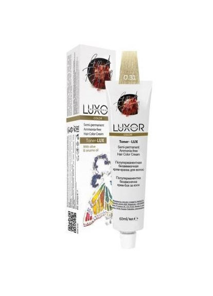 Безаміачна полуперманентна фарба для волосся 0.31 Прозорий золотистий попелястий Toner LUX Professional 60 мл LUXOR Professional (325880737)