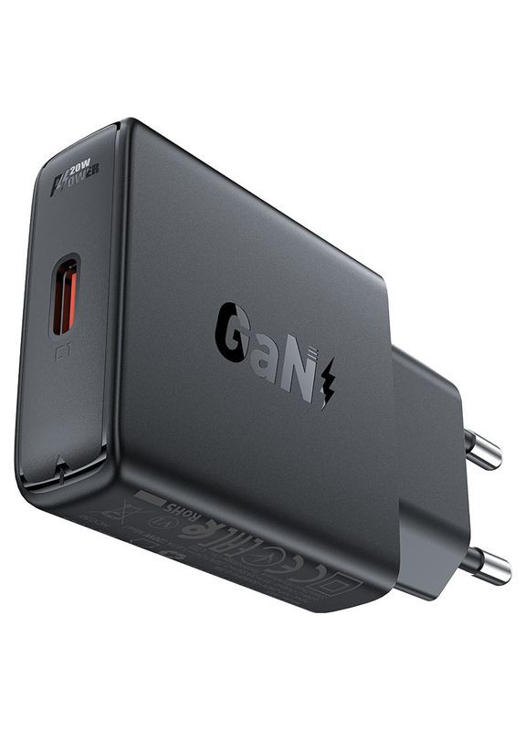 Сетевое зарядное устройство A65 PD20W GaN single USB-C ultra-thin charger Black (6974316282686) Acefast A65 GaN (372682552)