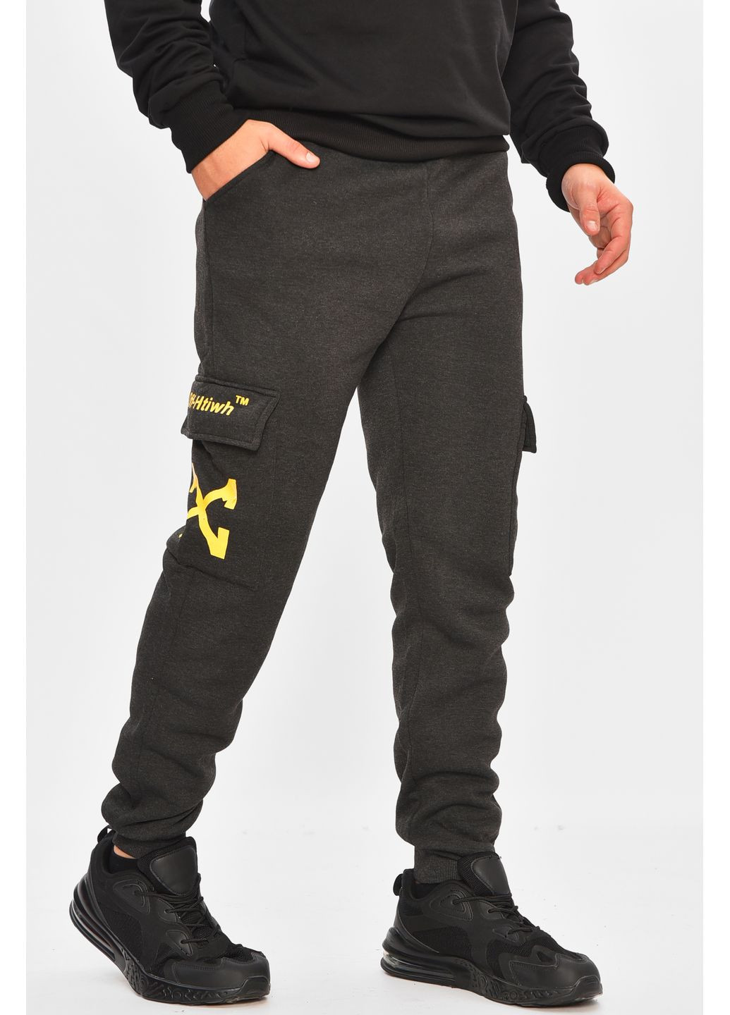 Спортивні штани чоловічі на флісі темно-сірого кольору Let's Shop (363019208)