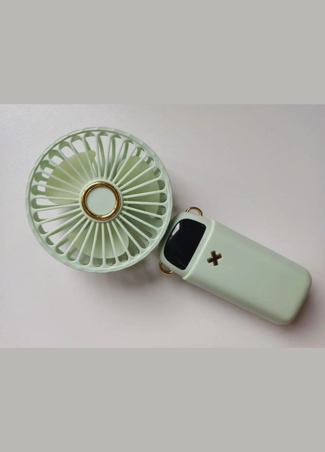 Портативный ручной вентилятор USB, 3000 mAh, 5 скоростей, дисплей, подставка для телефона, зеленый STF (347587215)