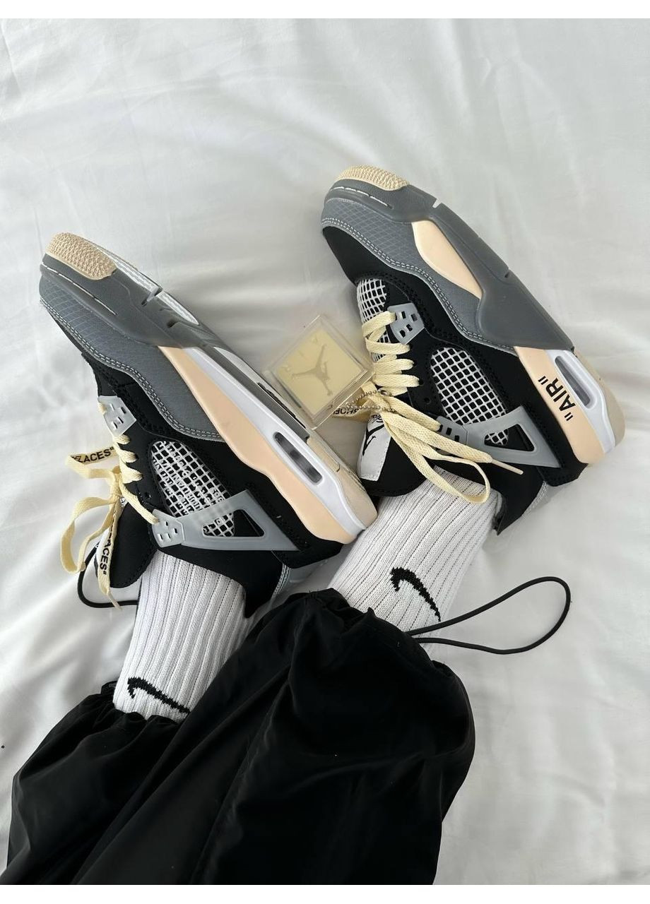 КРОСІВКИ ЖІНОЧІ NIKE AIR JORDAN 4 X OFF WHITE BLACK BEIGE НАЙК АІР ДЖОРДАН No Brand чорні демісезони (368647173)