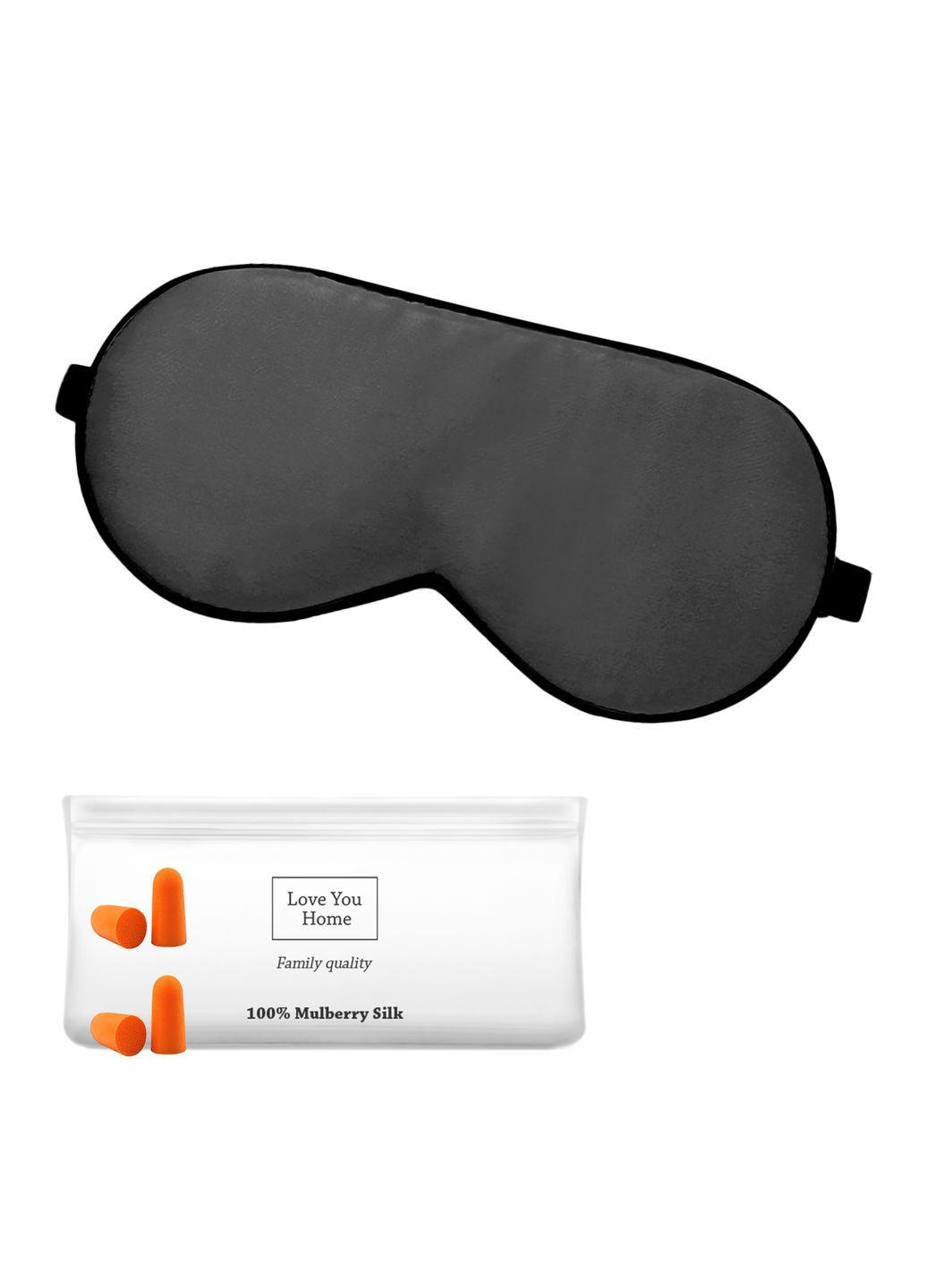 Шовковий набір Маска для сну, беруші та косметичка Темно сірий 100% шовк Love You (276907814)