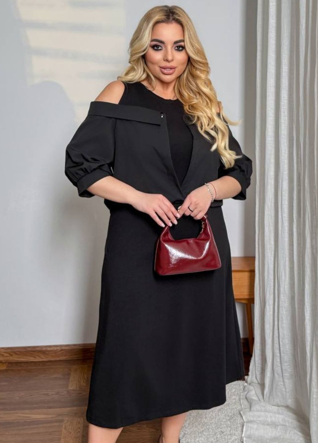 Черное вечернее изысканное вечернее меди платье комбинация с имитацией рубашки платье-комбинация Tik-Tak однотонное