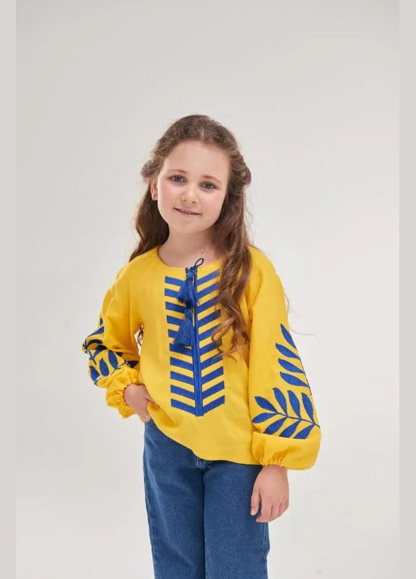 Жовта жовта вишиванка дівчача з папороттю MEREZHKA бавовна (345065608)