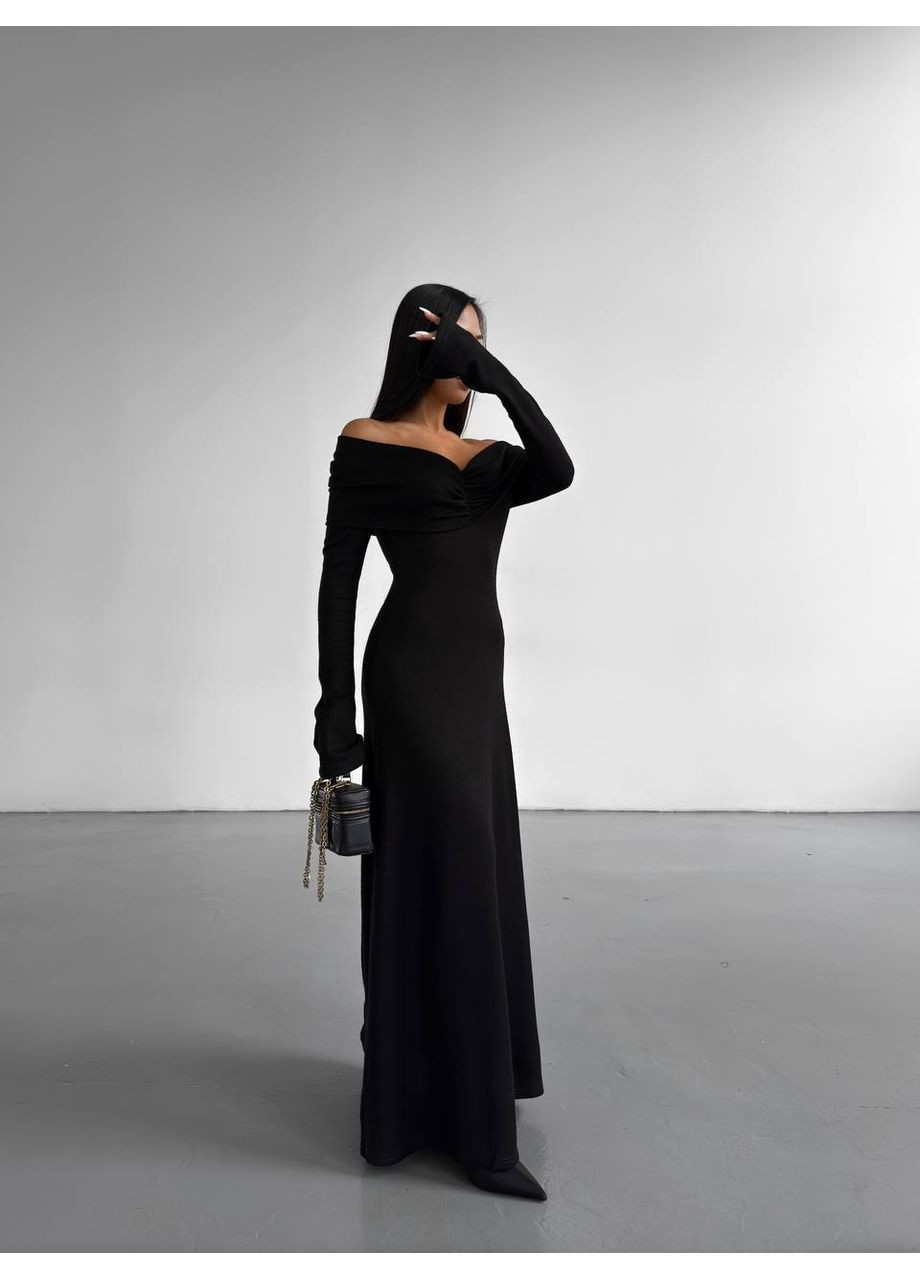 Чорна вечірня вишукана сукня з двосторонньої ангори — замір в описі GD/GL Модний простір однотонна