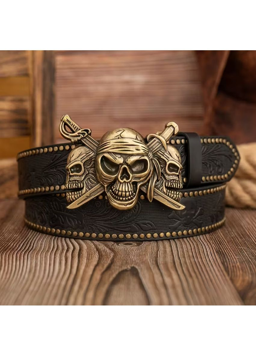 Ремень мужской с металической пряжкой Череп и мечи. No Brand (361866548)