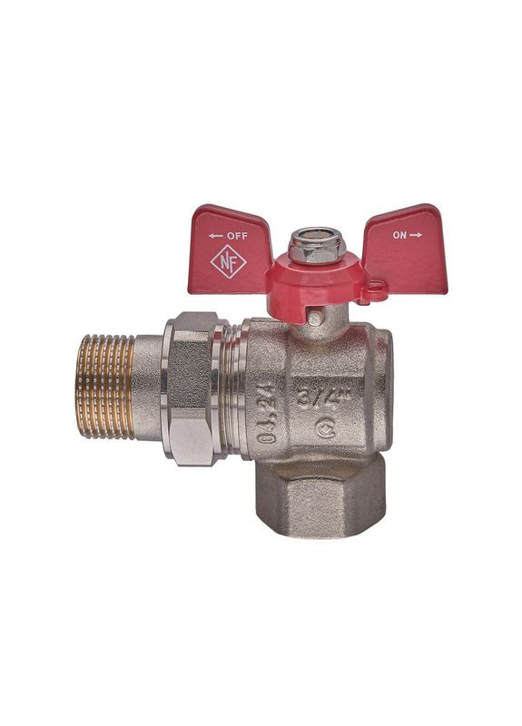 Кран шаровой с американкой classic NFC.941-08-3/4" FM угловой, ГШМ ручка "бабочка" красная (NF3156) NOLF (338426279)