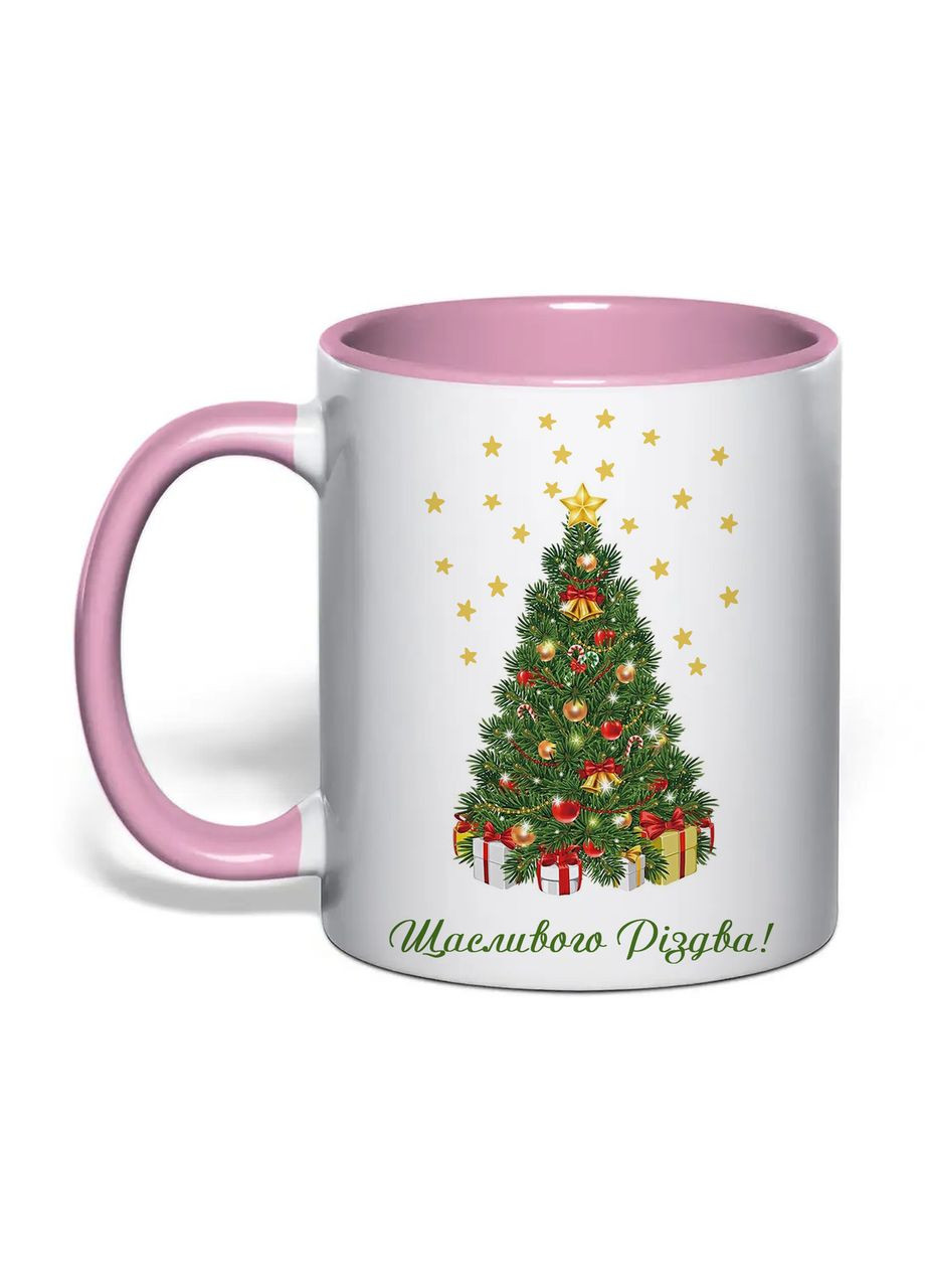 Чашка з друком "Щасливого Різдва!" 330 мл (колір рожевий) (34487) No Brand (369798518)