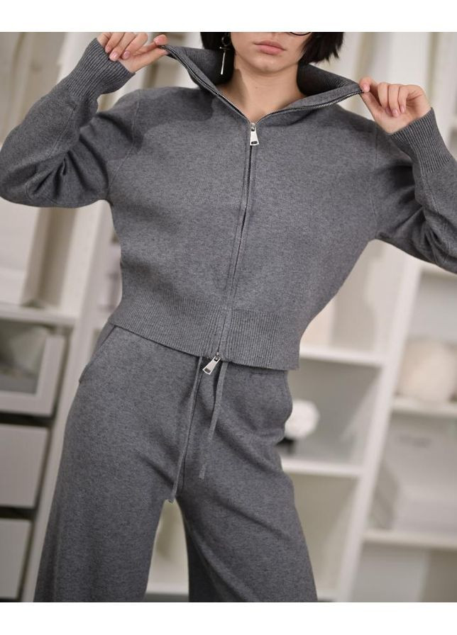 Женский вязаный костюм на молнии серый No Brand (368971419)