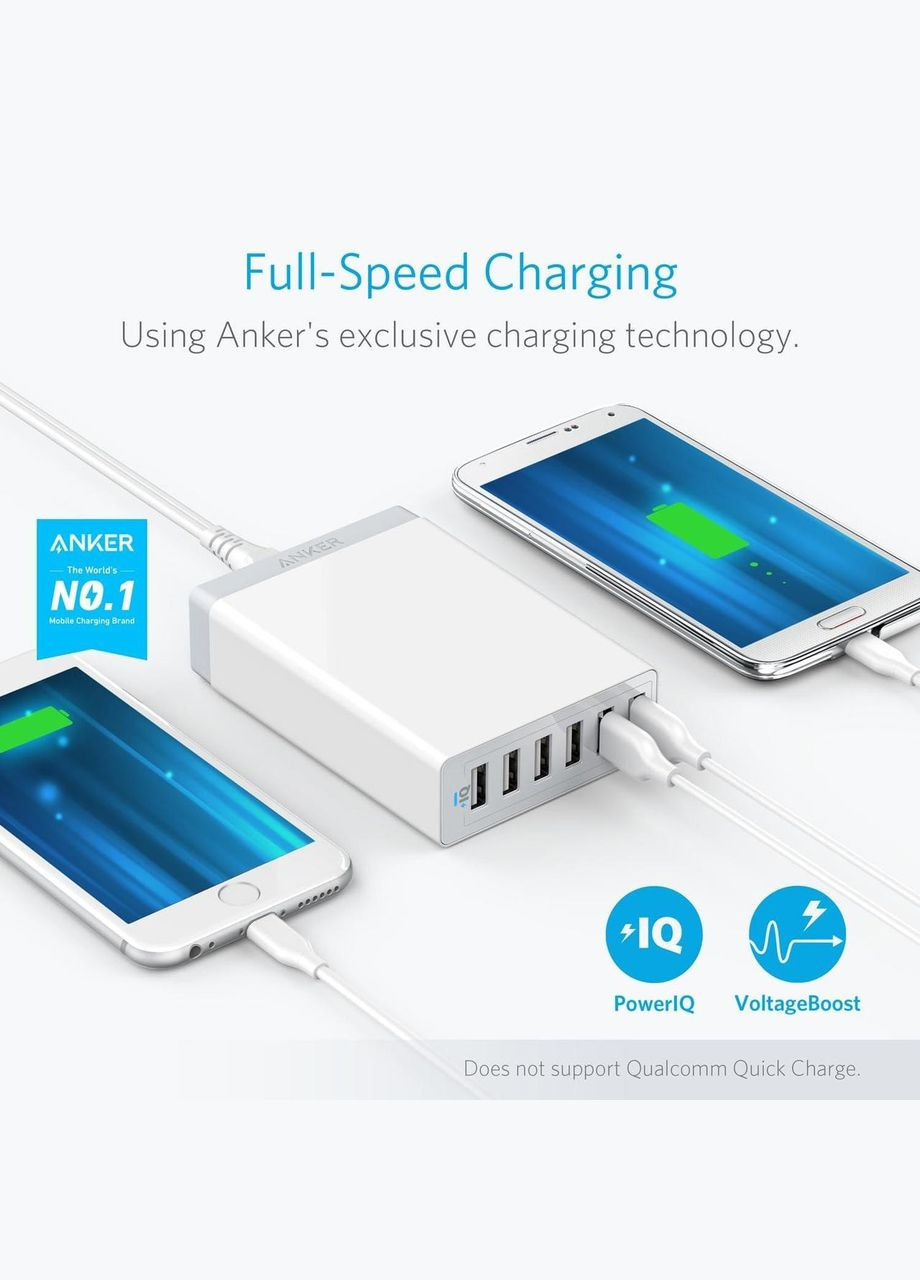 Зарядное устройство 60W 6 Port Charging Station, PIQ (A2123) Anker (335813081)