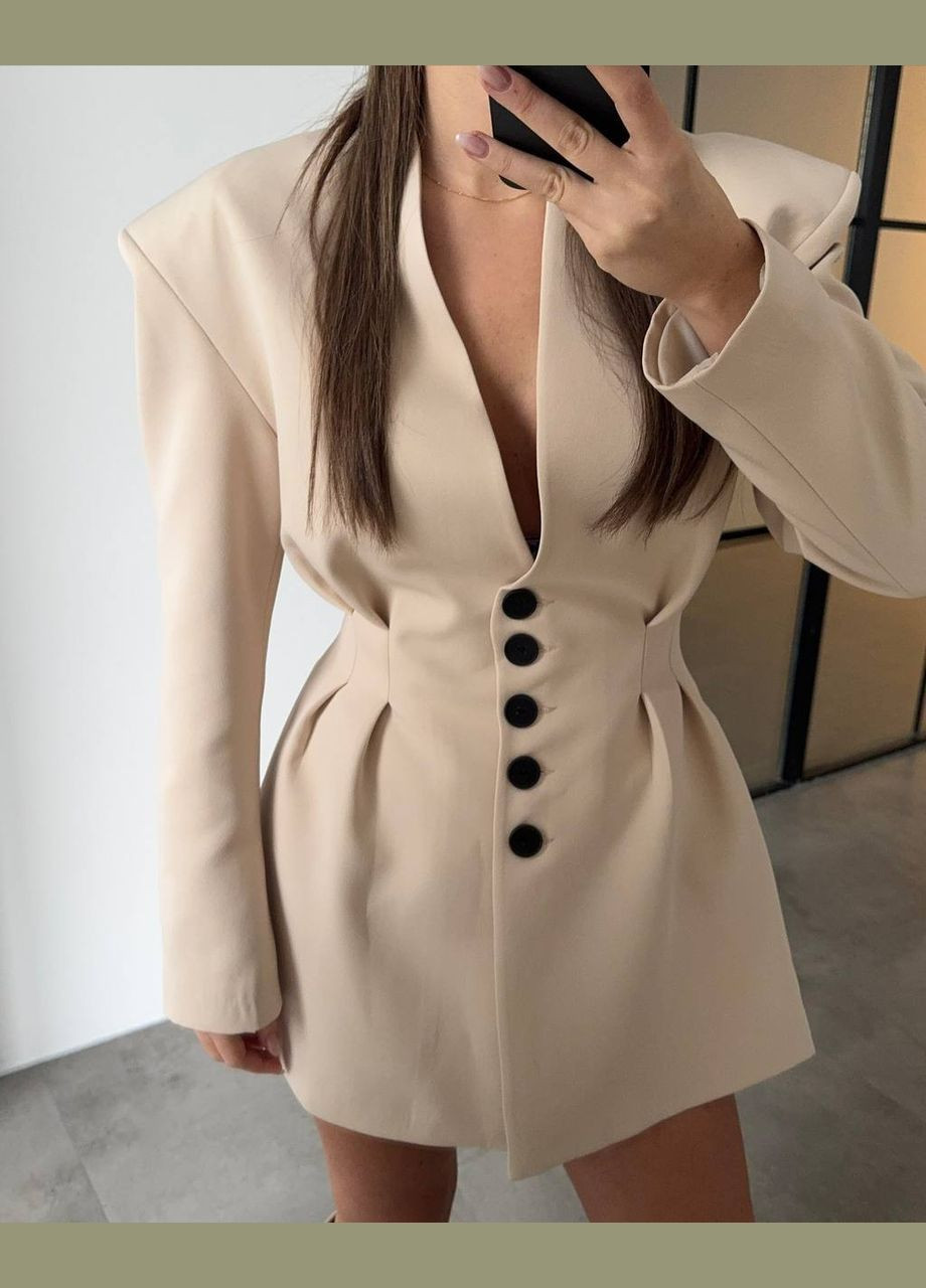Бежева ділова міні сукня-жакет на гудзиках кльош Adelante однотонна