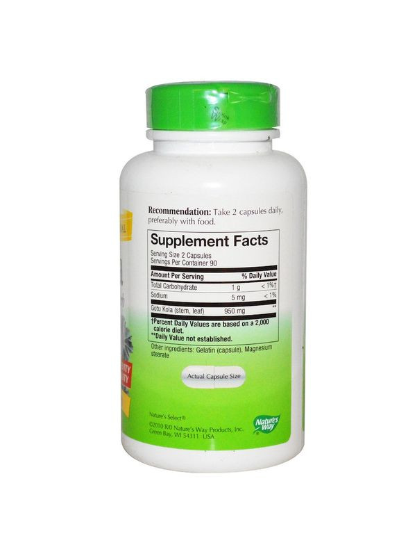 Готу кола Gotu Kola, 475 мг, 180 капсул Nature's Way (364312726)