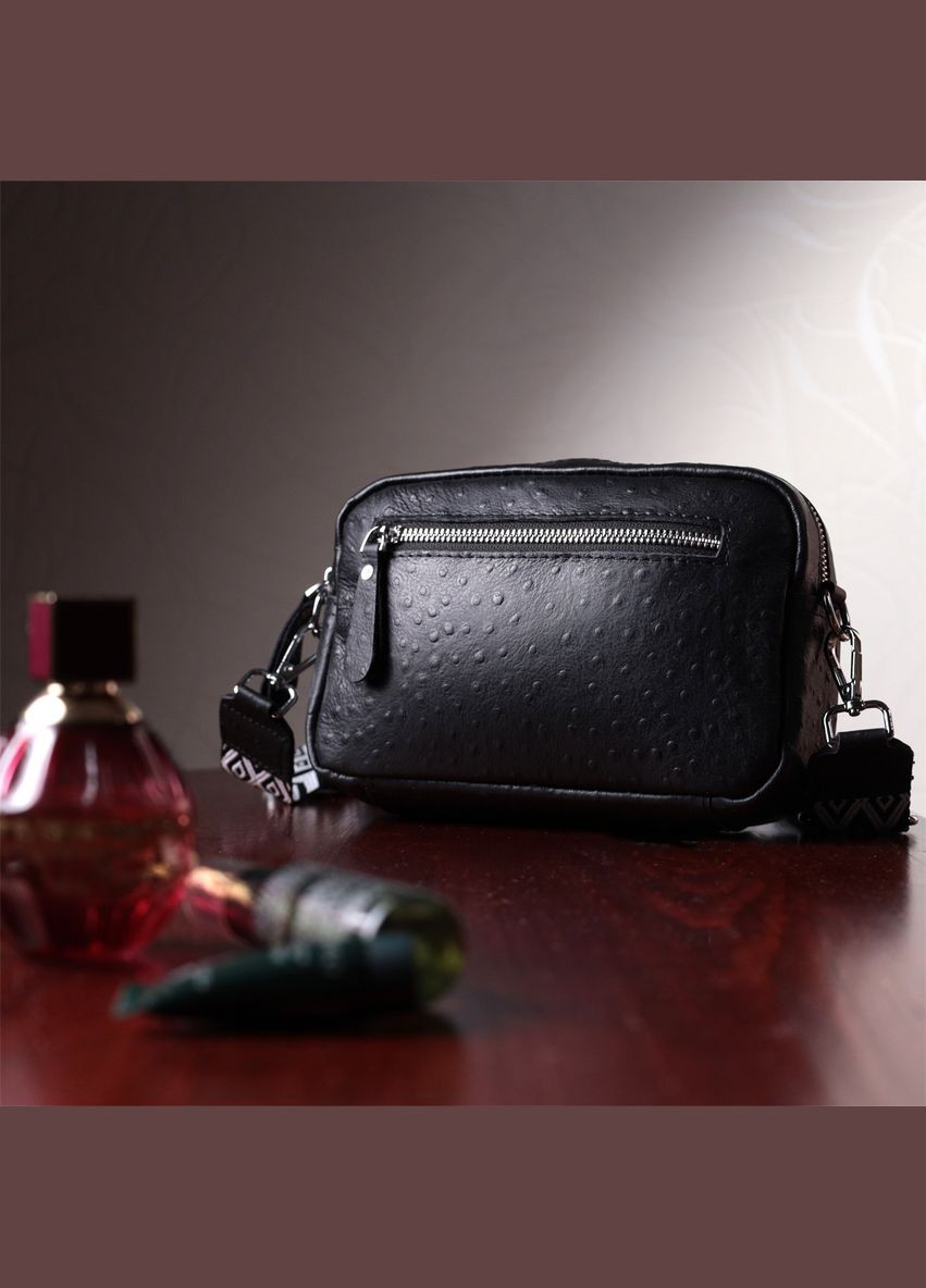 Фактурна кроссбоді для жінок з натуральної шкіри чорна 22659 Vintage (329195575)