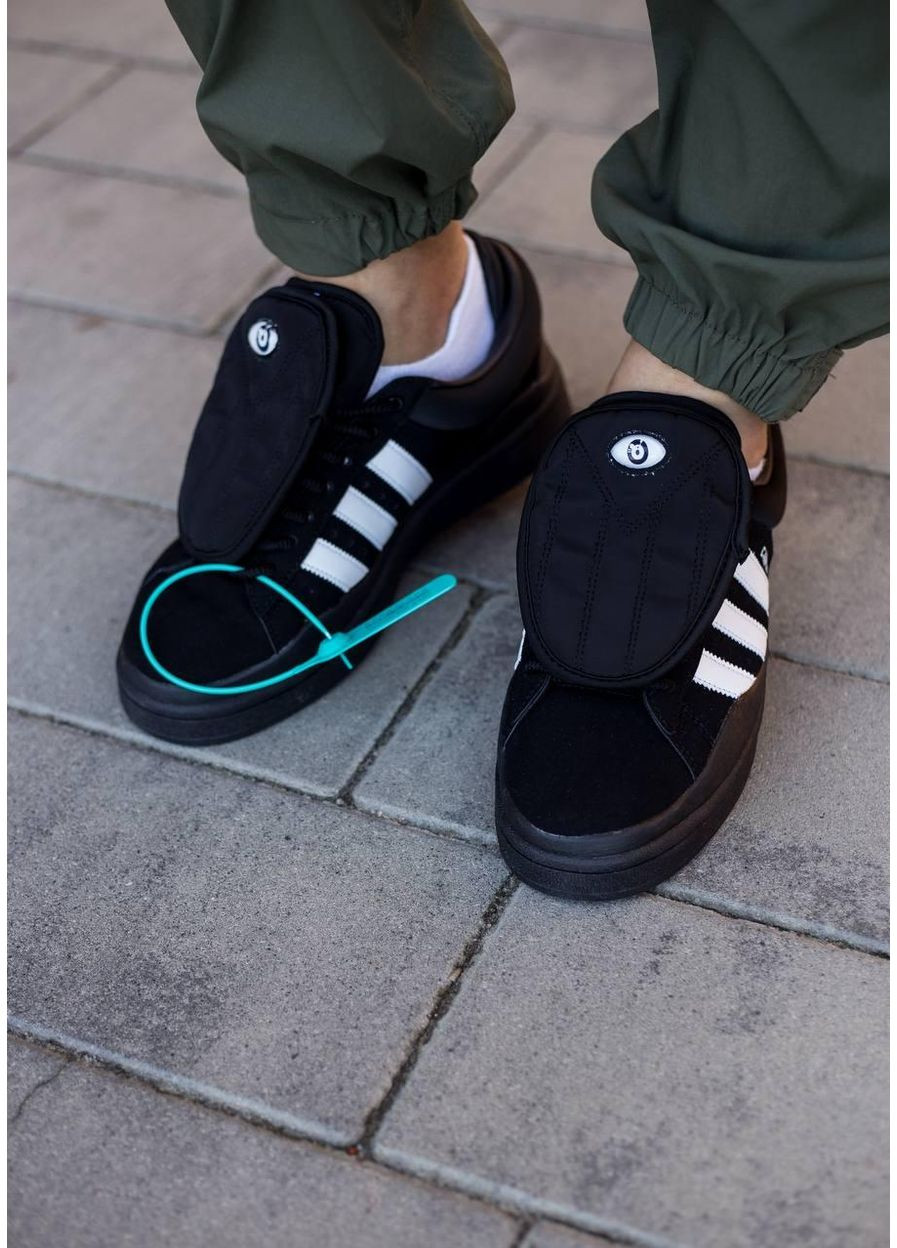 Чорні Осінні кросівки чоловічі adidas campus x bad bunny black white адідас кампус No Brand