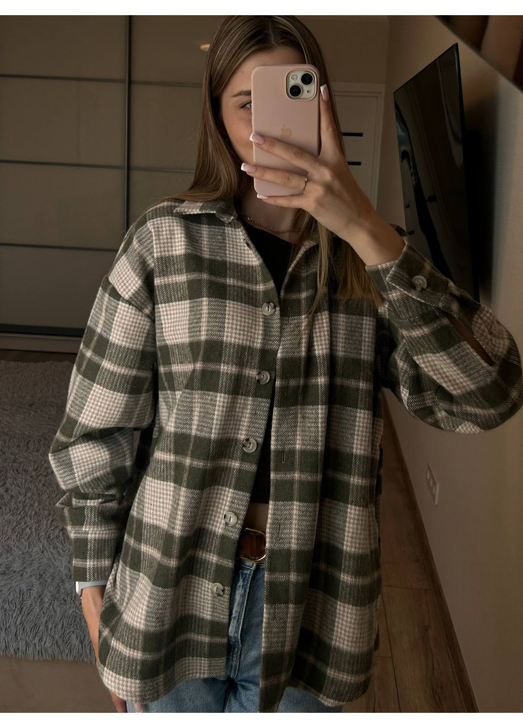 Оливковая повседневный рубашка Україна с длинным рукавом