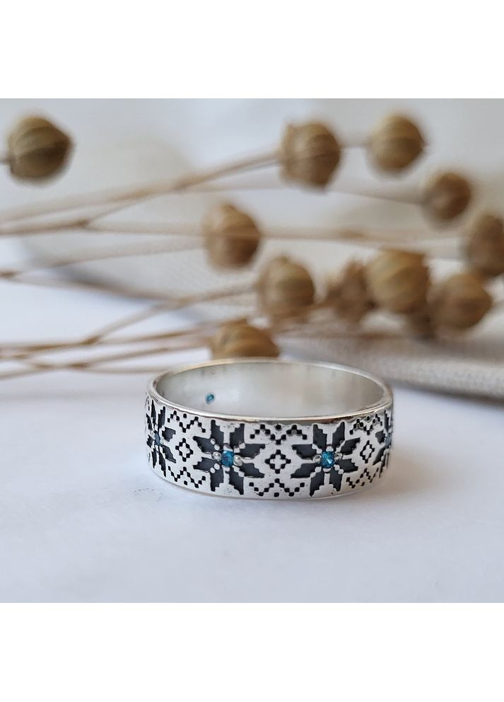 Срібна каблучка Вишиванка із Блакитними Каменями розмір срібло 925 проби чорнене 4670ч 2.70г No Brand (306742856)