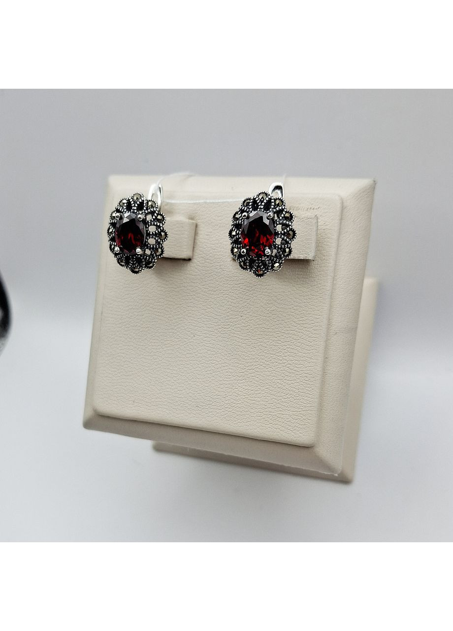 Сережки срібні з гранатом 6,41 г No Brand (369737146)