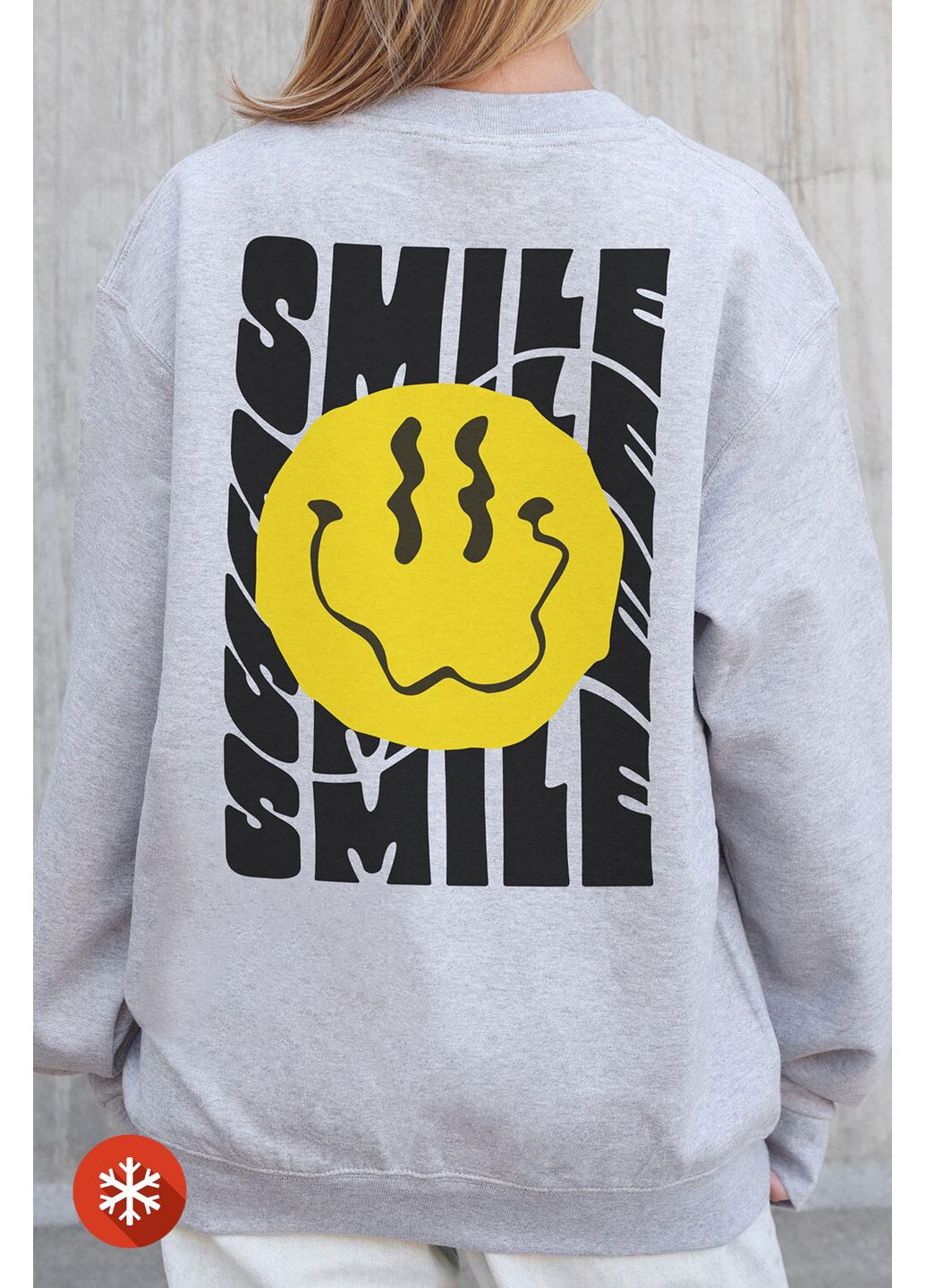 Чорний жіночий утеплений оверсайз світшот на флісі з принтом smile gray Without малюнок (372519882)