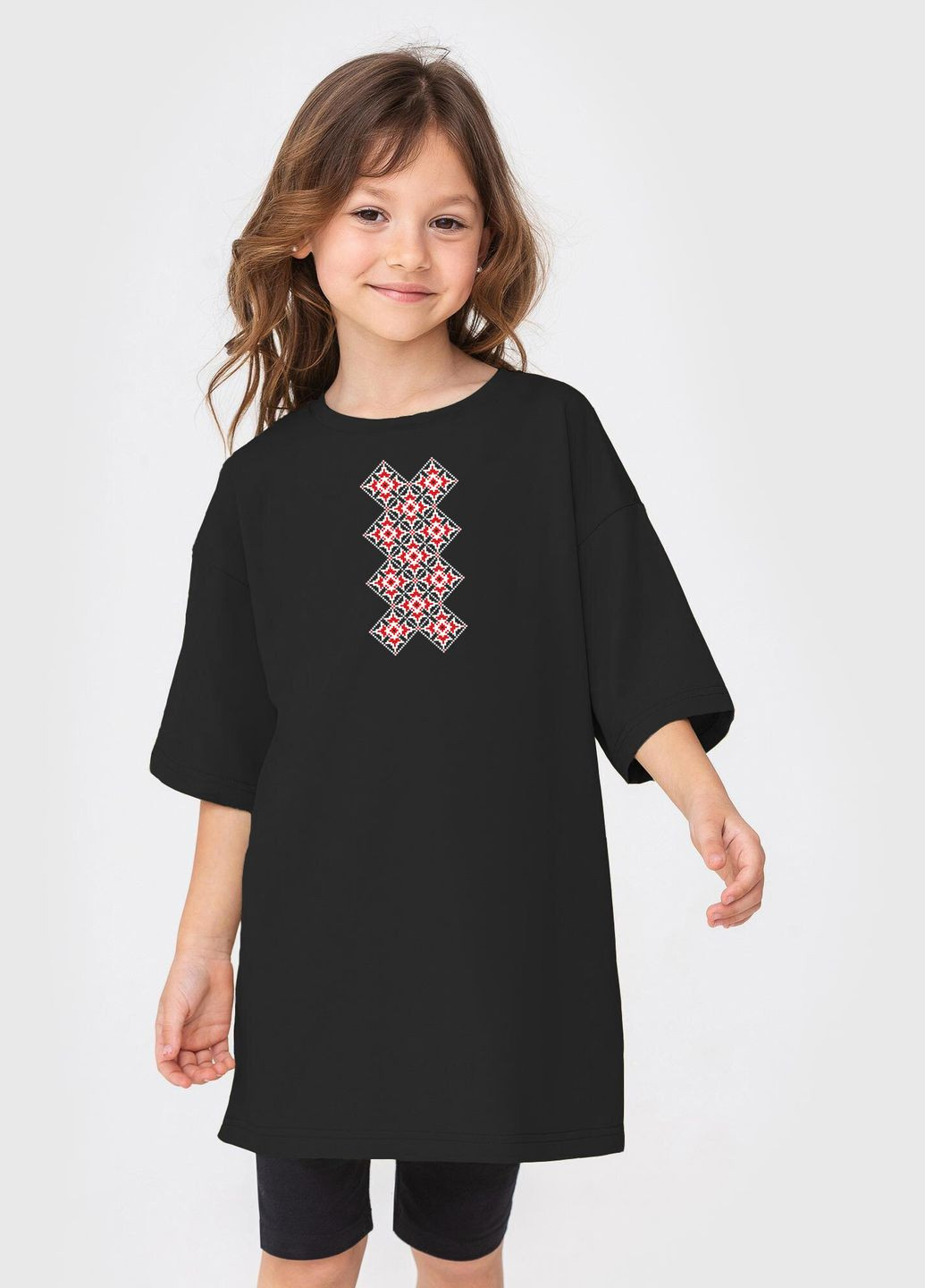 Черная демисезонная футболка kids "вышиванка" Garne