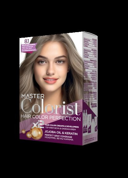 Краска для волос 8.1 Попелистая светло-русая 2x50 мл+2x50 мл+10 мл Master Colorist (300779216)
