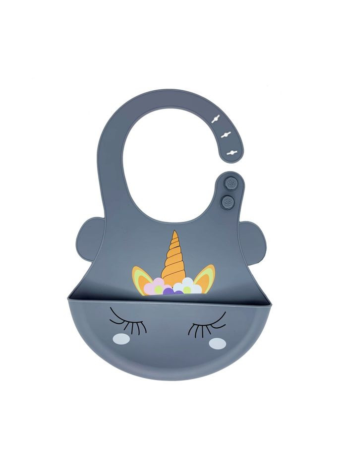 Слинявчик силіконовий "Єдиноріг" Mega Zayka MGZ-0615(Grey) з кишенею Megazayka (302713559)