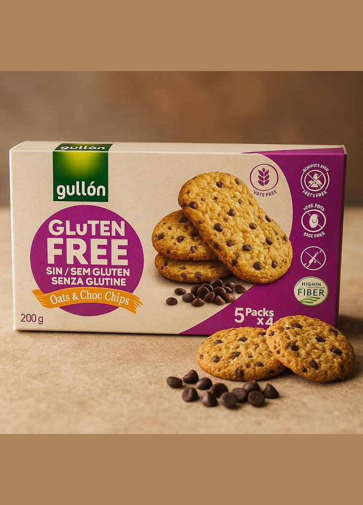 Печиво-сендвіч вівсяне з шоколадною крихтою без глютену 220g. Іспанія Gullon (346049544)