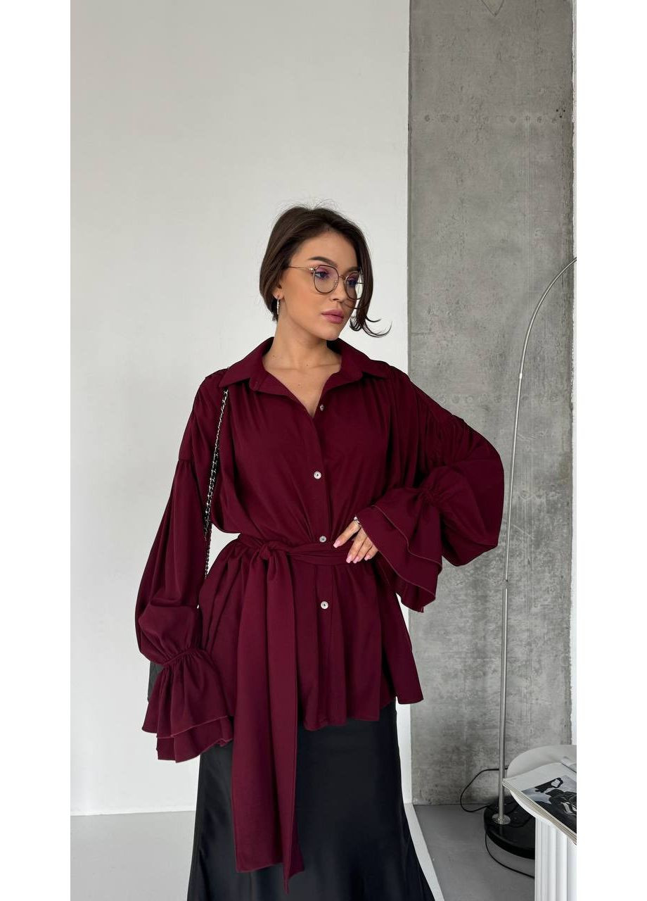 Бордовая кэжуал рубашка однотонная Україна с длинным рукавом