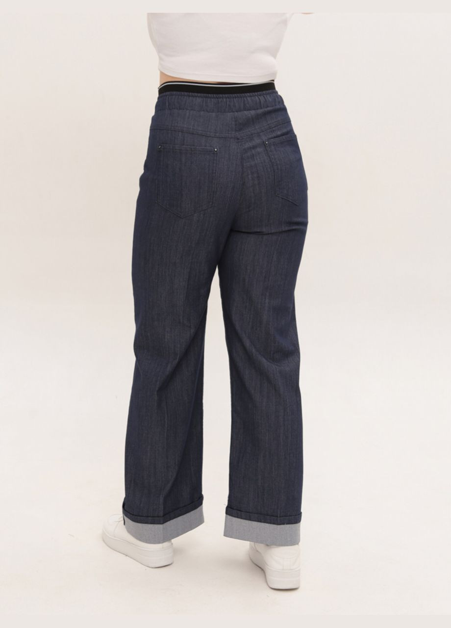 Джинсы женские темно-синие тонкие, широкие с резинкой на поясе Палаццо Estensivo - (329694160)