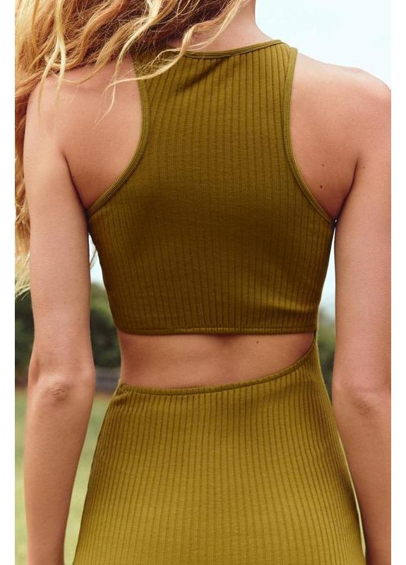 Гірчична сукня міді в рубчик із вирізами на поясі Zara