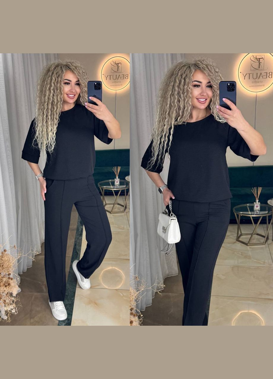 Костюм літній американський креп жатка футболка та штани No Brand (347043208)