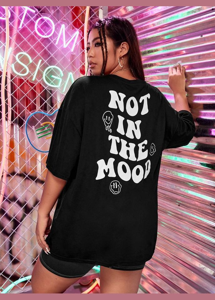 Чорна легка жіноча оверсайз футболка з модними написами No Brand - (370966635)