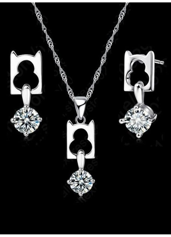 Посріблений набір з фіанітами кулон та сережки Таємниця, 10-232 No Brand (368887124)