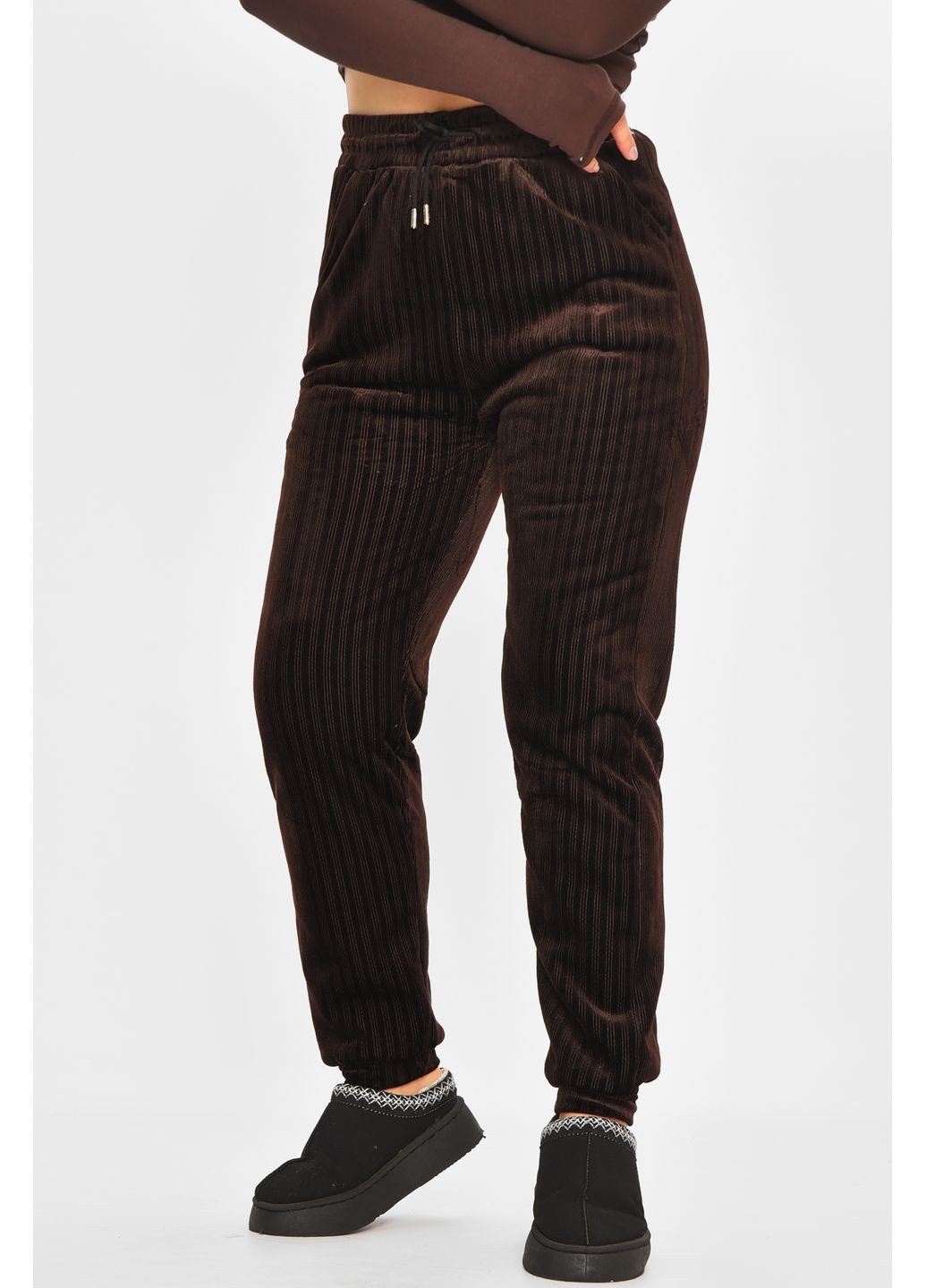 Штани жіночі на штучному хутрі коричневого кольору Let's Shop (365726813)