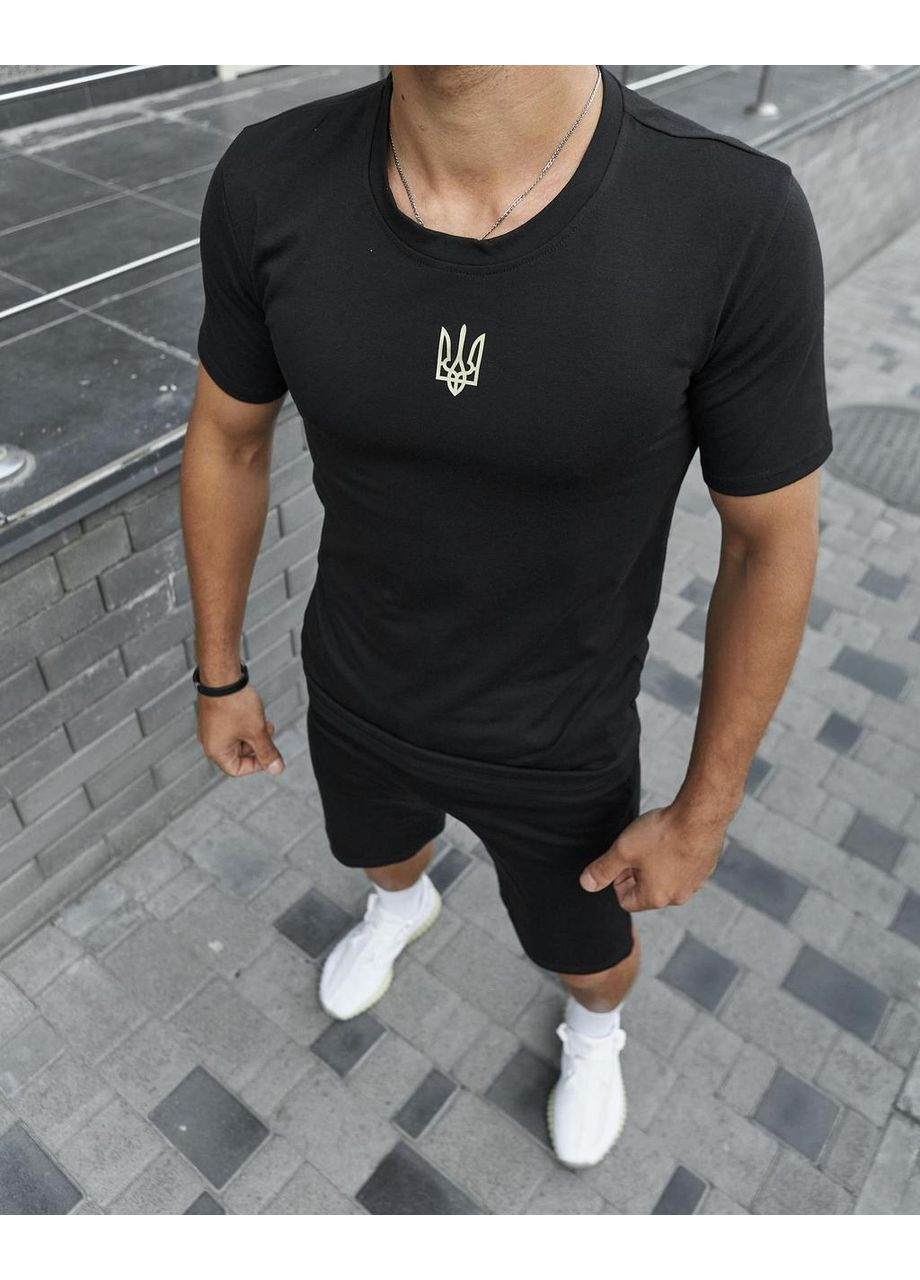 Черная футболка мужская, украинский герб, мужские футболки с украинской символикой, классные футболки тризуб с коротким рукавом Intruder