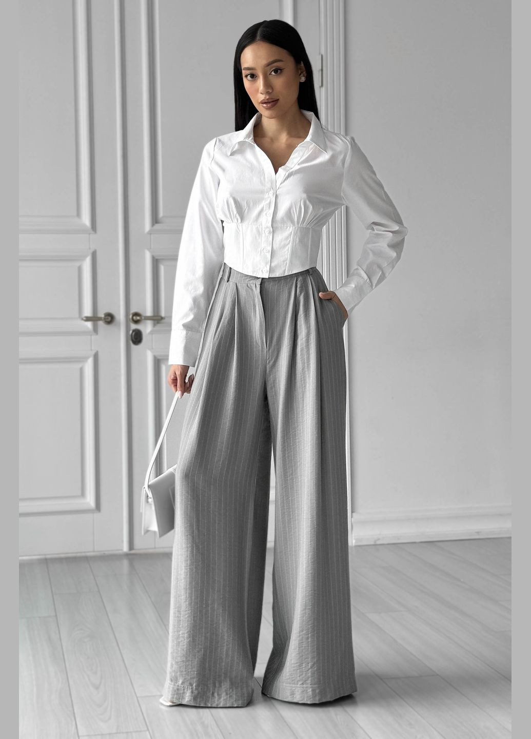 Серые классические, повседневный, кэжуал демисезонные палаццо брюки Jadone Fashion