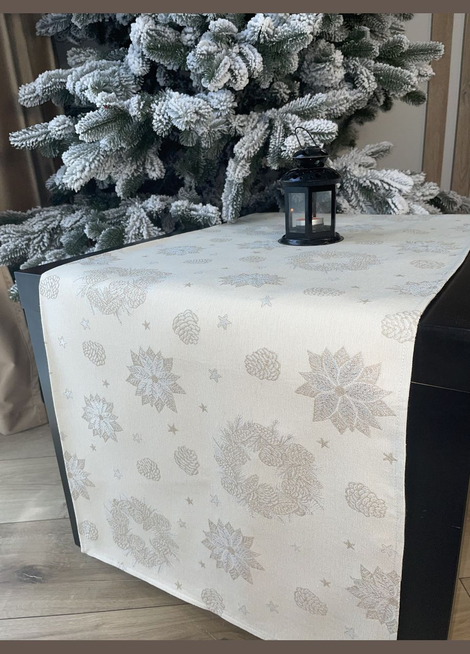 Новогодняя дорожка на стол декоративная гобеленовая с серебряным люрексом "Серебряная Роскошь" Наперон 37х100 Maystat (305390173)