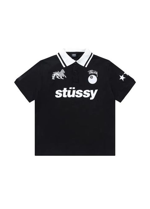 Чорна футболка polo stussy, підліткова футболка чорного кольору No Brand