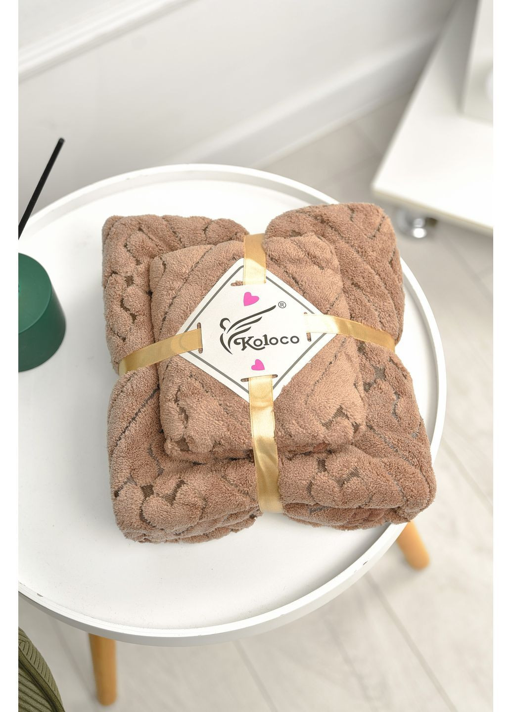 Набір однотонних рушників із мікрофібри банне+для обличчя коричневого кольору Let's Shop однотонний коричневий