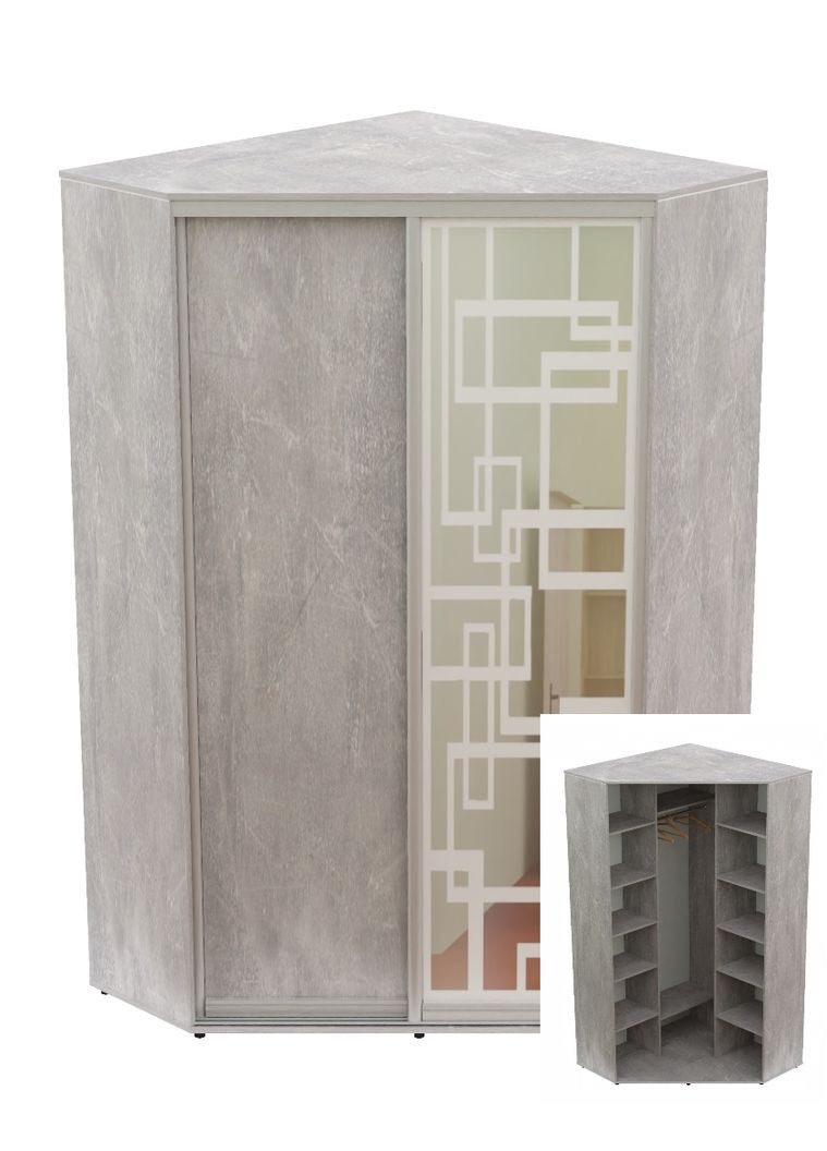 Шафа-купе дводверна кутова 130*130*240 Індастріал ДСП/Дзеркало з піскострумним малюнком Угол-3 Алекса (360451519)