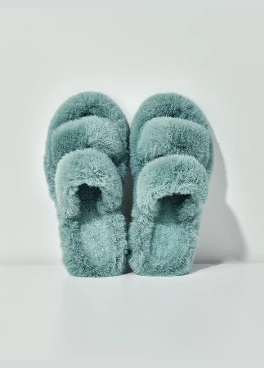 Голубые женские пушистые домашние тапочки Veronica