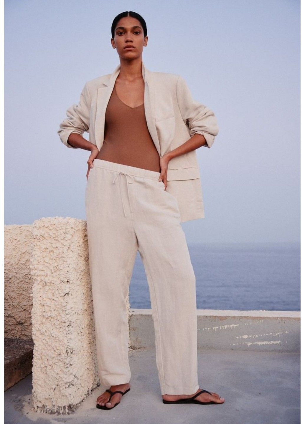 Жіночі звужені штани з лляної суміші Н&М (56945) L Світло-бежеві H&M (291118596)